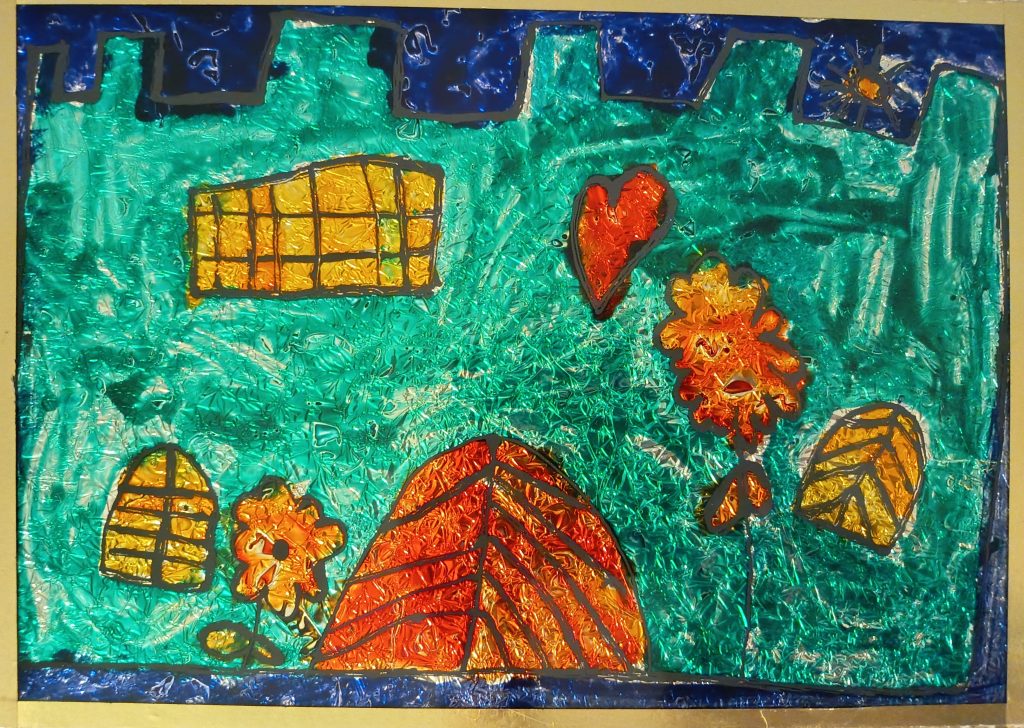 Enfance draw chateau couleur sur papier alluminium