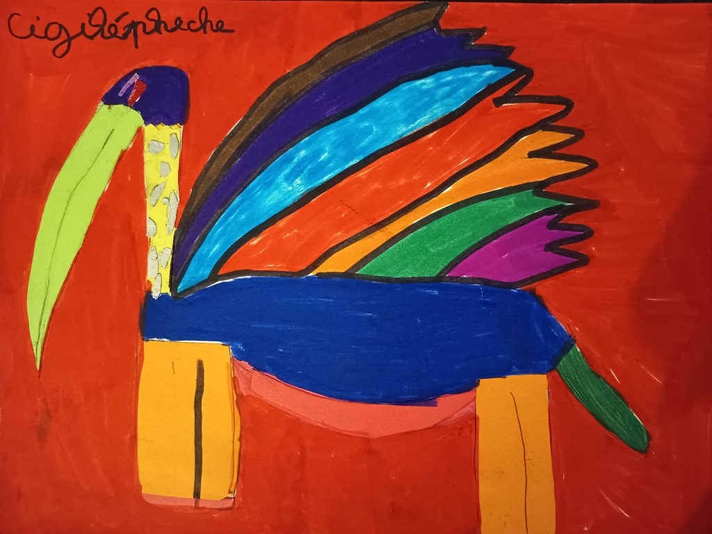 Enfance draw colorful bird animal mixt