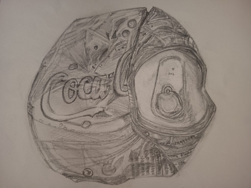 Crayon Esquisse canette de coca cola applatie recyclage
