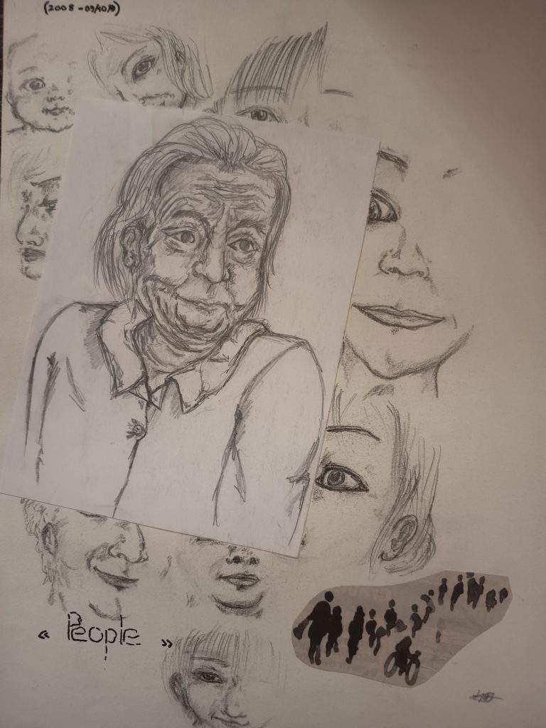 People. crayon drawing faces various ages