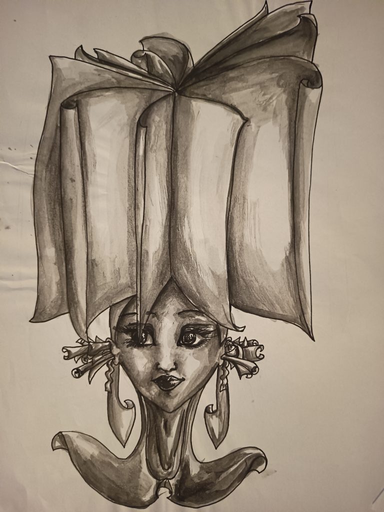 Femme livre encre de chine