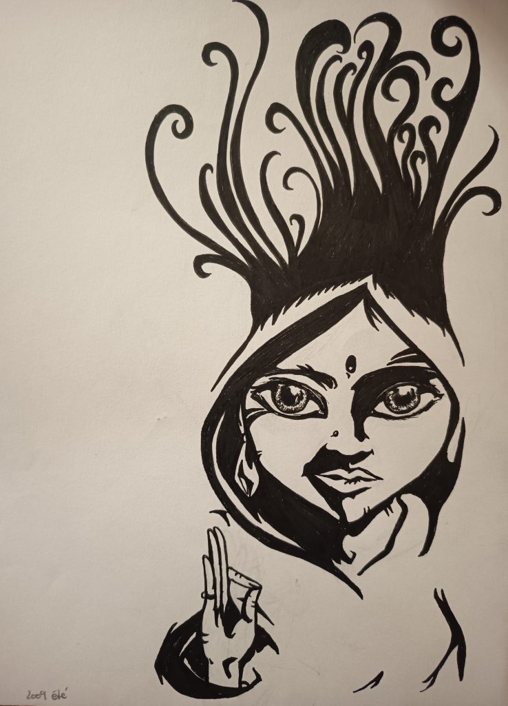 Shapes vide et pleine, contraste noir et blanc. Fille capuche et énergie