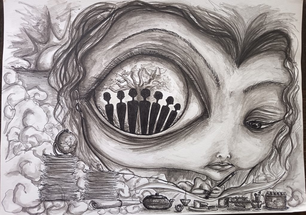 Autoportrait dessinant. et 7 frères