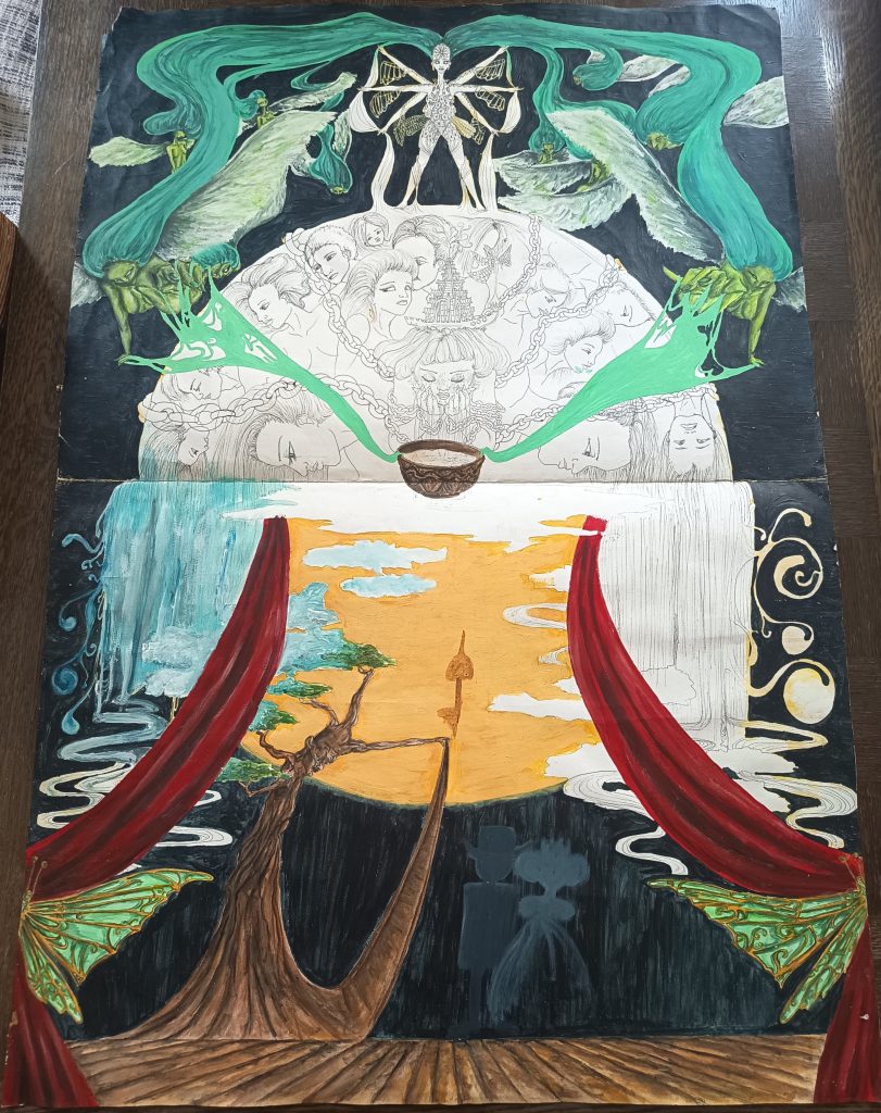 Theatre humain acrylique et crayon