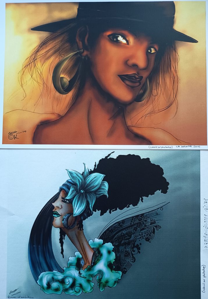 La señorita et black caribbean woman flower dessin paint sur photoshop digital painting