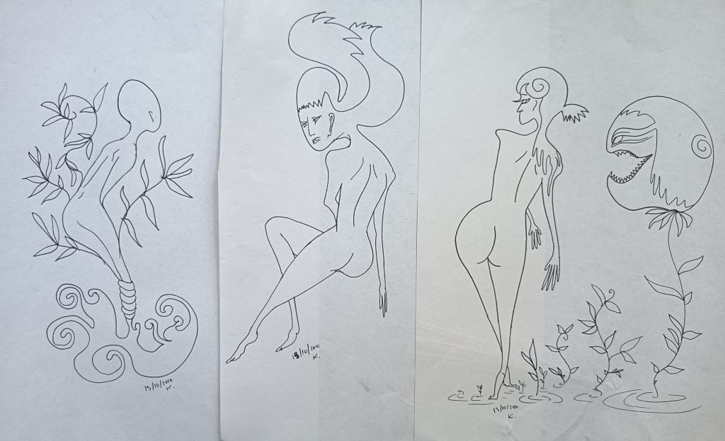 Women bodies nature organique cubisme feutre fin noir