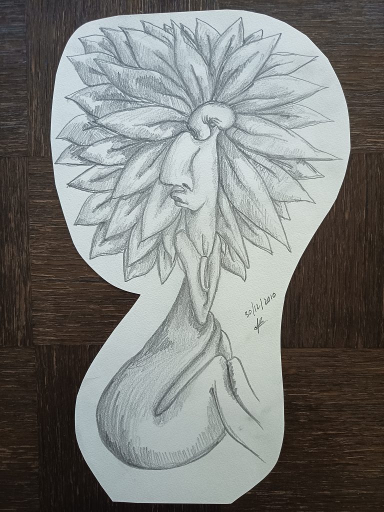 Figure créature fleur crayon