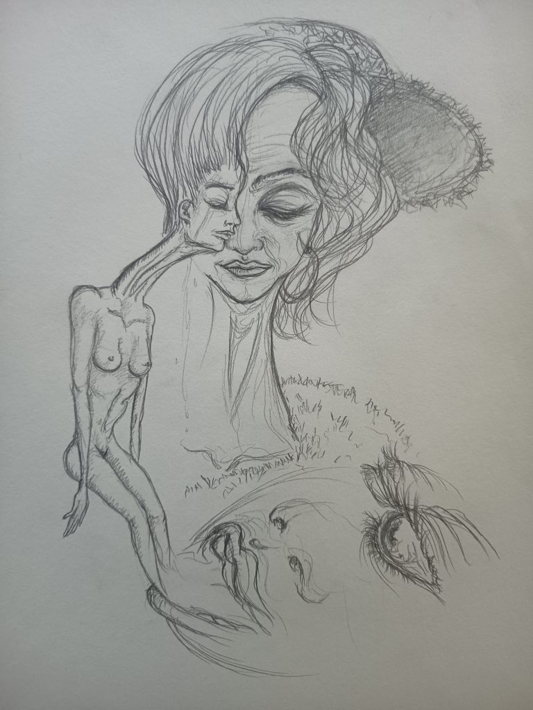Women and time, femme passage du temps crayon