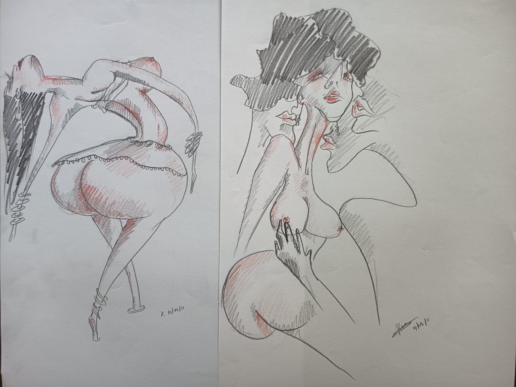 Valentine St valentin day femme et sex crayons noir et rouge