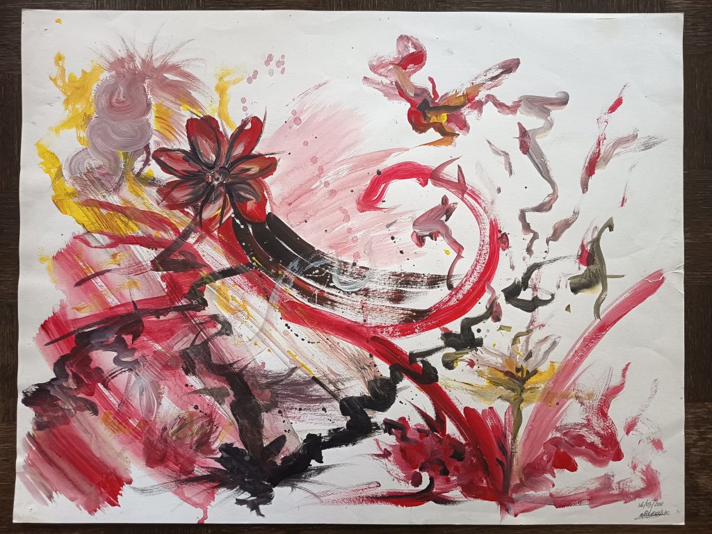 Composition florale peinture acrylique