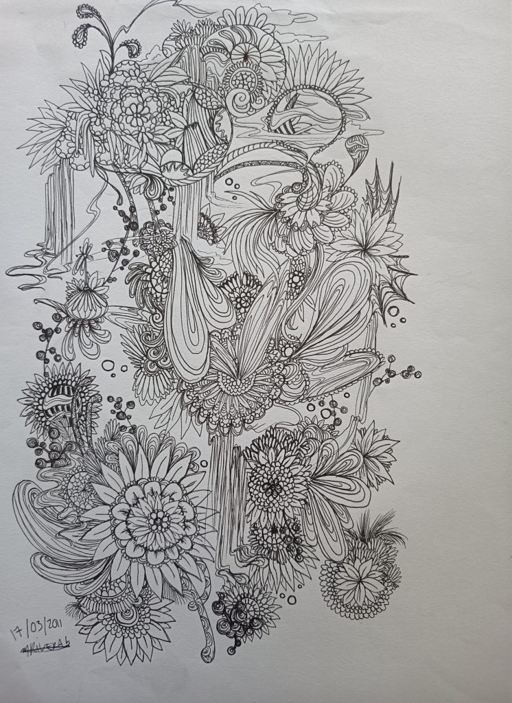 garden composition florale feutre fin noir