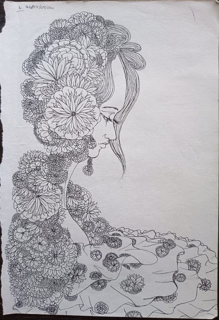 Flowers woman feutre fin noir