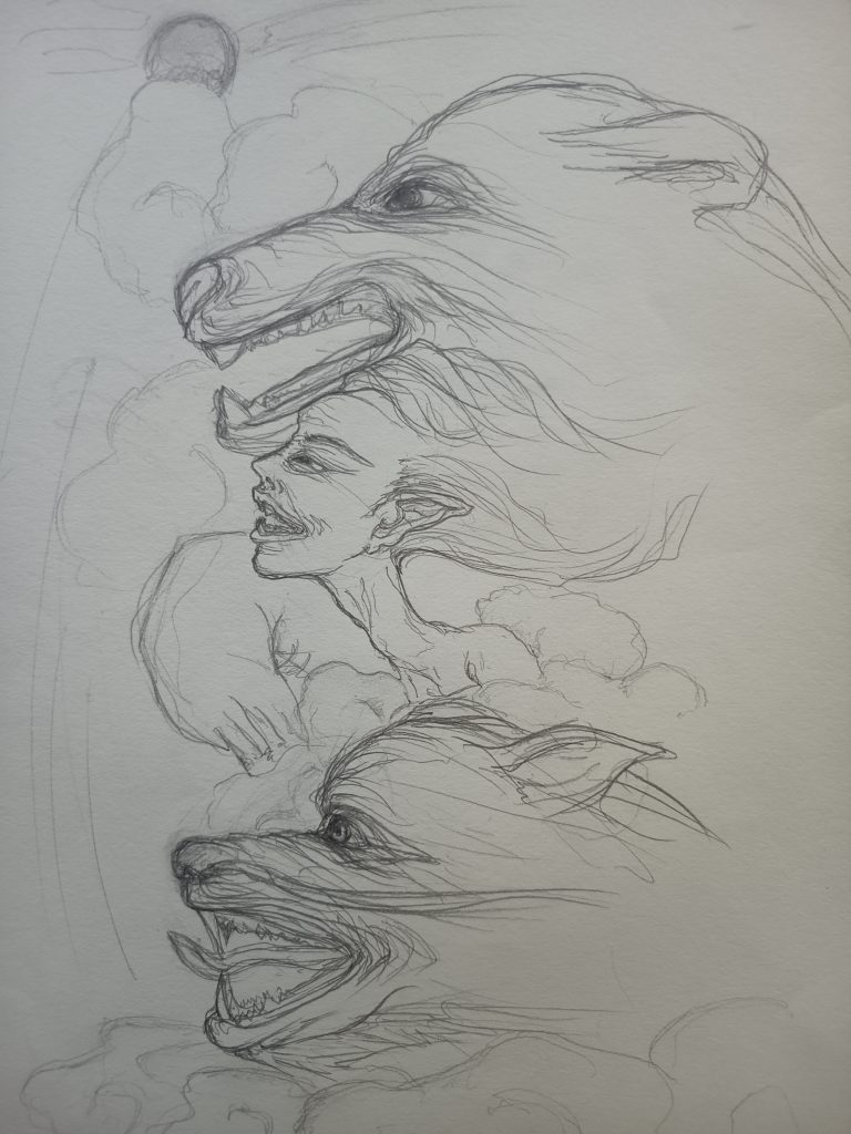 Bestias man wolfe bear lapiz