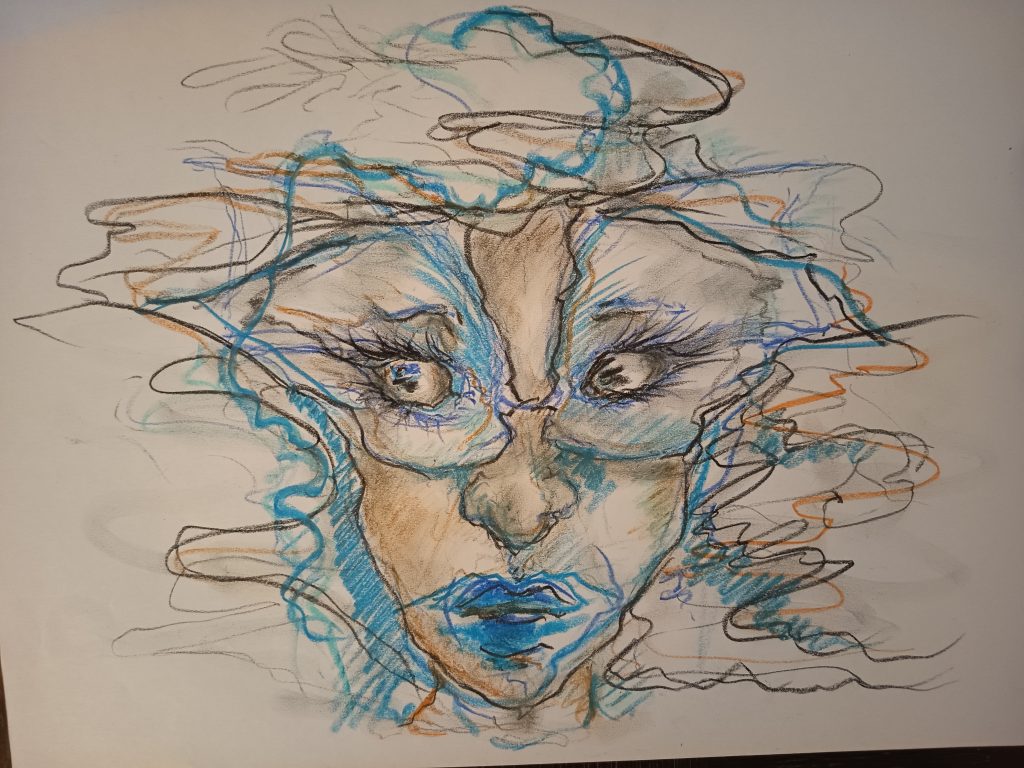 Enigma woman mask bleu colors crayons de couleurs