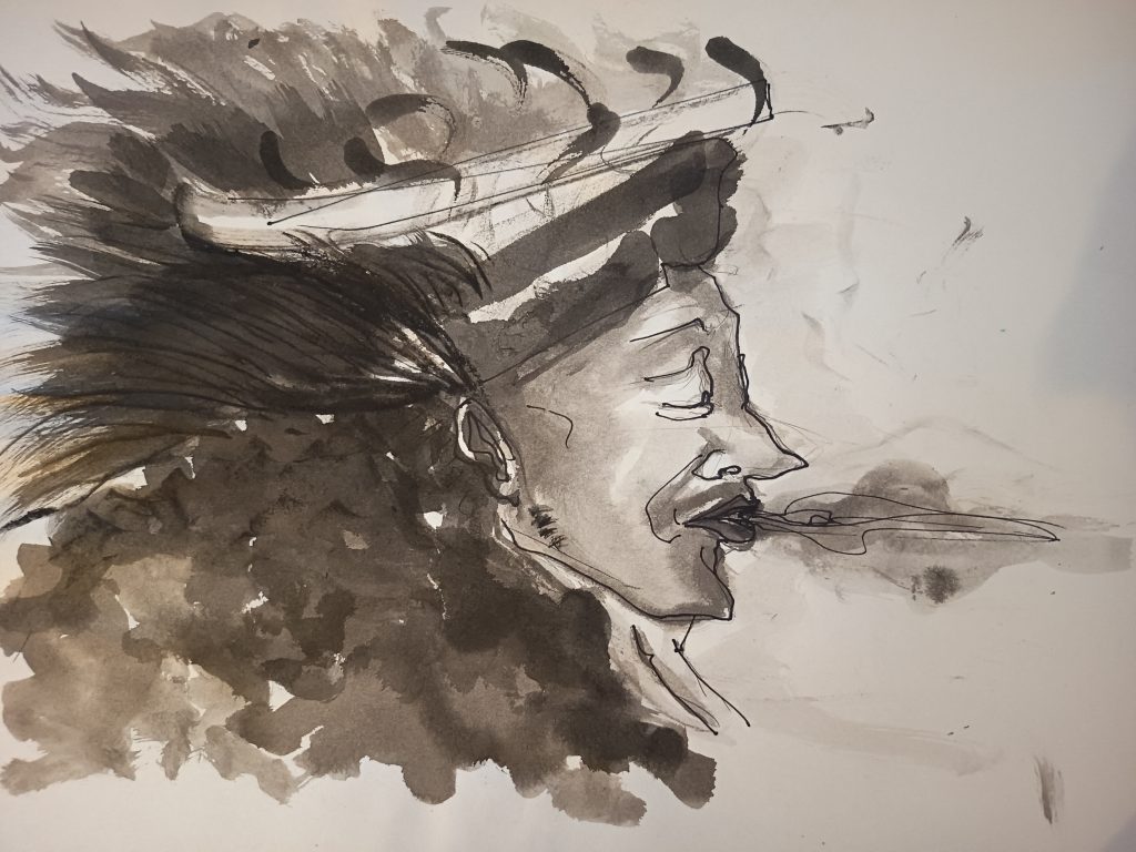 Amerindien smoking encre de chine