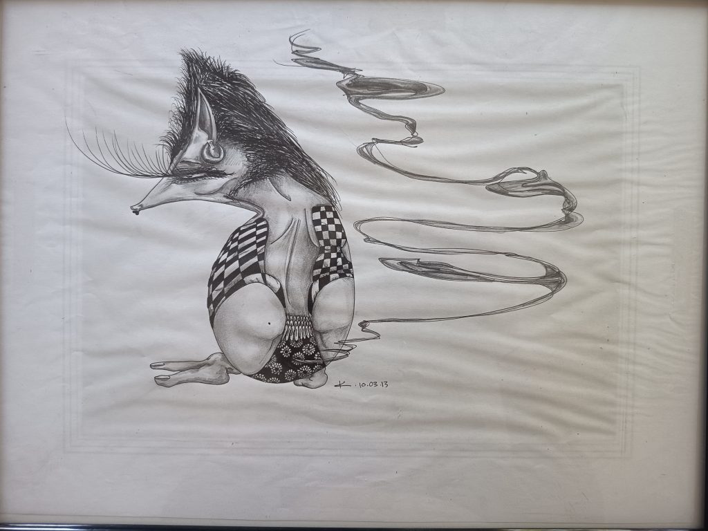 Herisson punk feutre noir et crayon