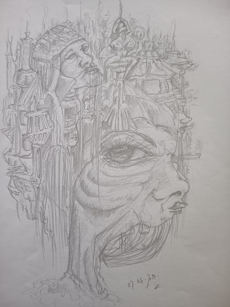 Big face city head crayon