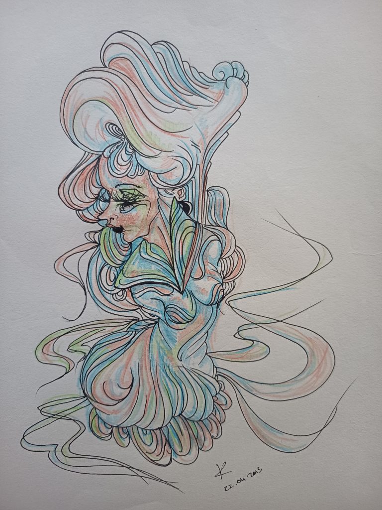 Dessin woman courbes colorées