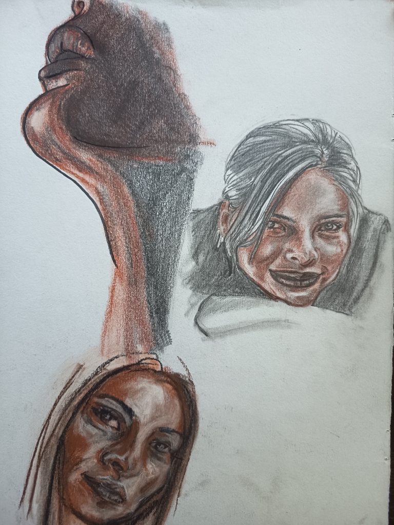 Training draw portrait réalisme fusain crayons sepia
