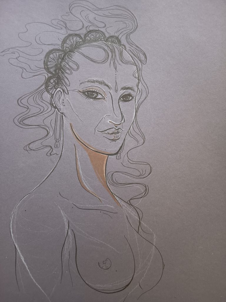 Woman feutre noir sur papier gris