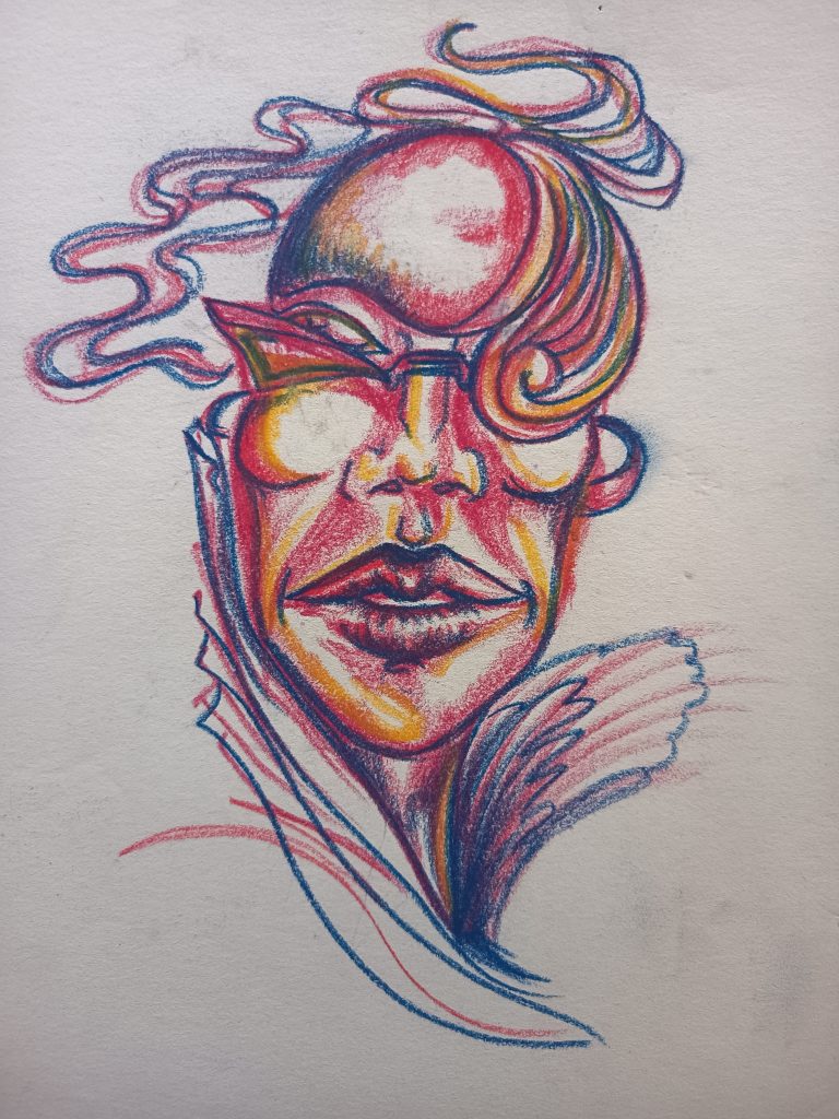 Woman pastels sec colorful futuriste
