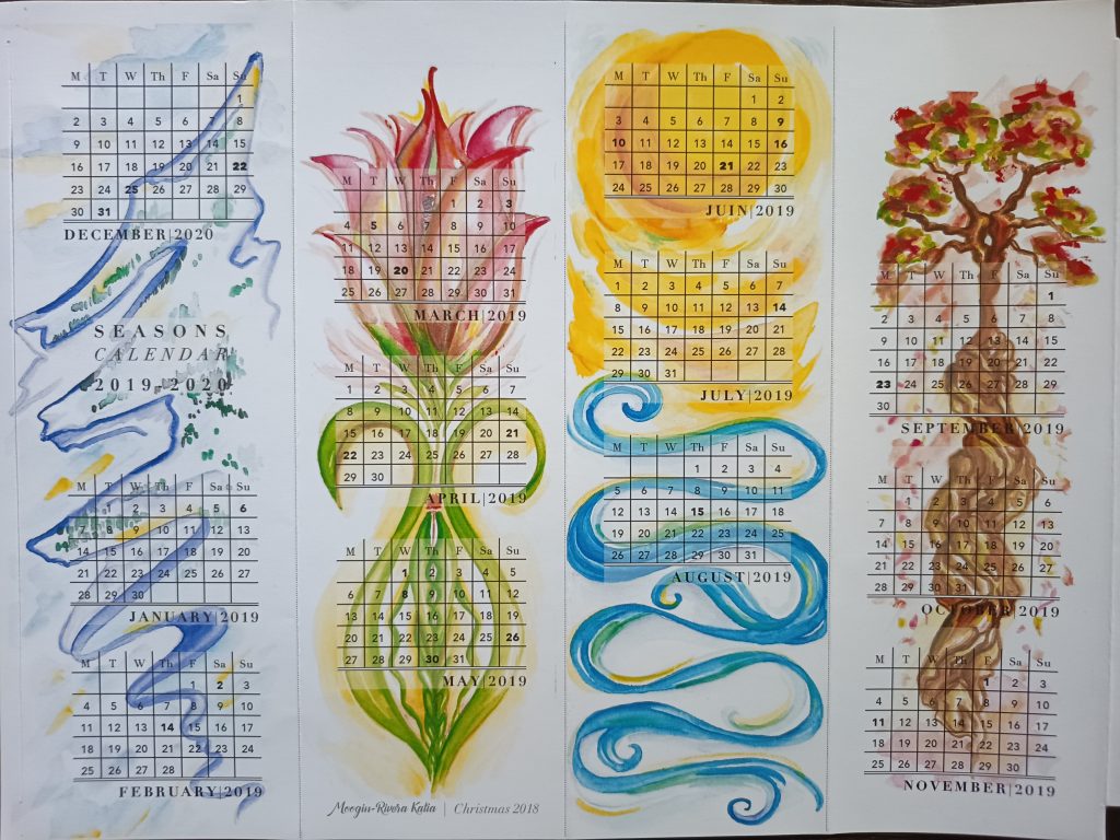 Calendrirer saisons illustrations pliable nature