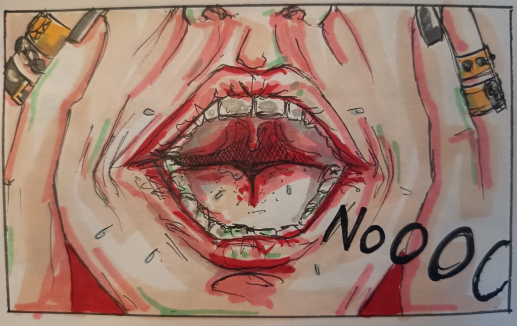 Illustration feutre voice cri scream nooo bouche intérieur face loud