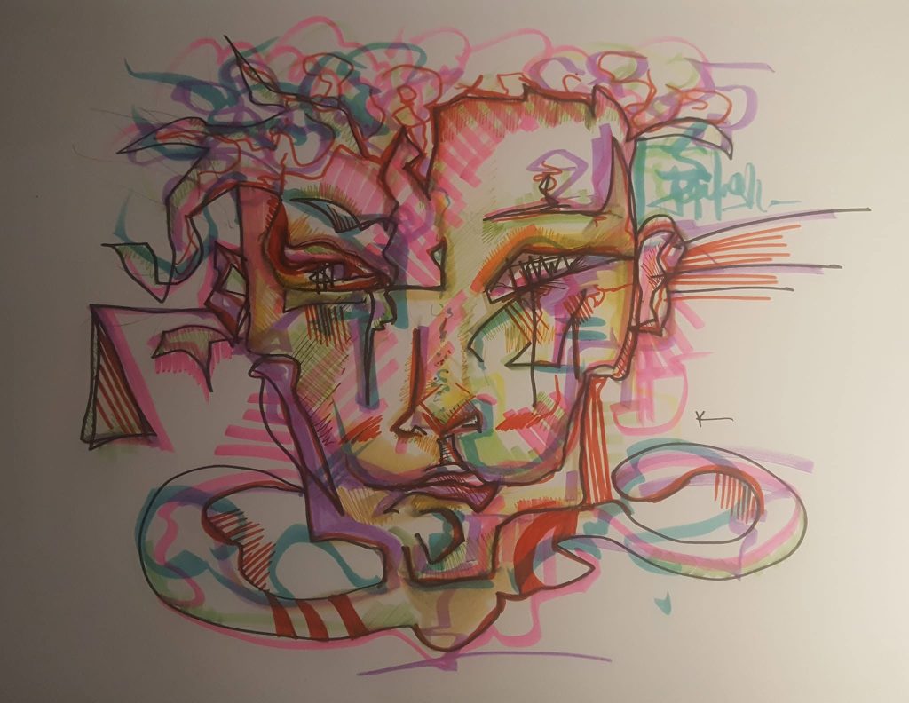 Mood face sketchbook colors presque sans lever le stylo feutres