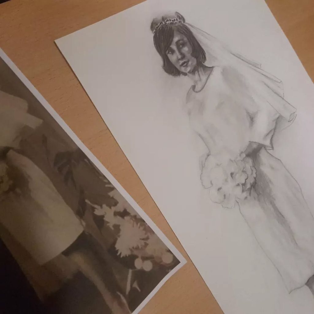 portrait la mariée crayon noir et blanc