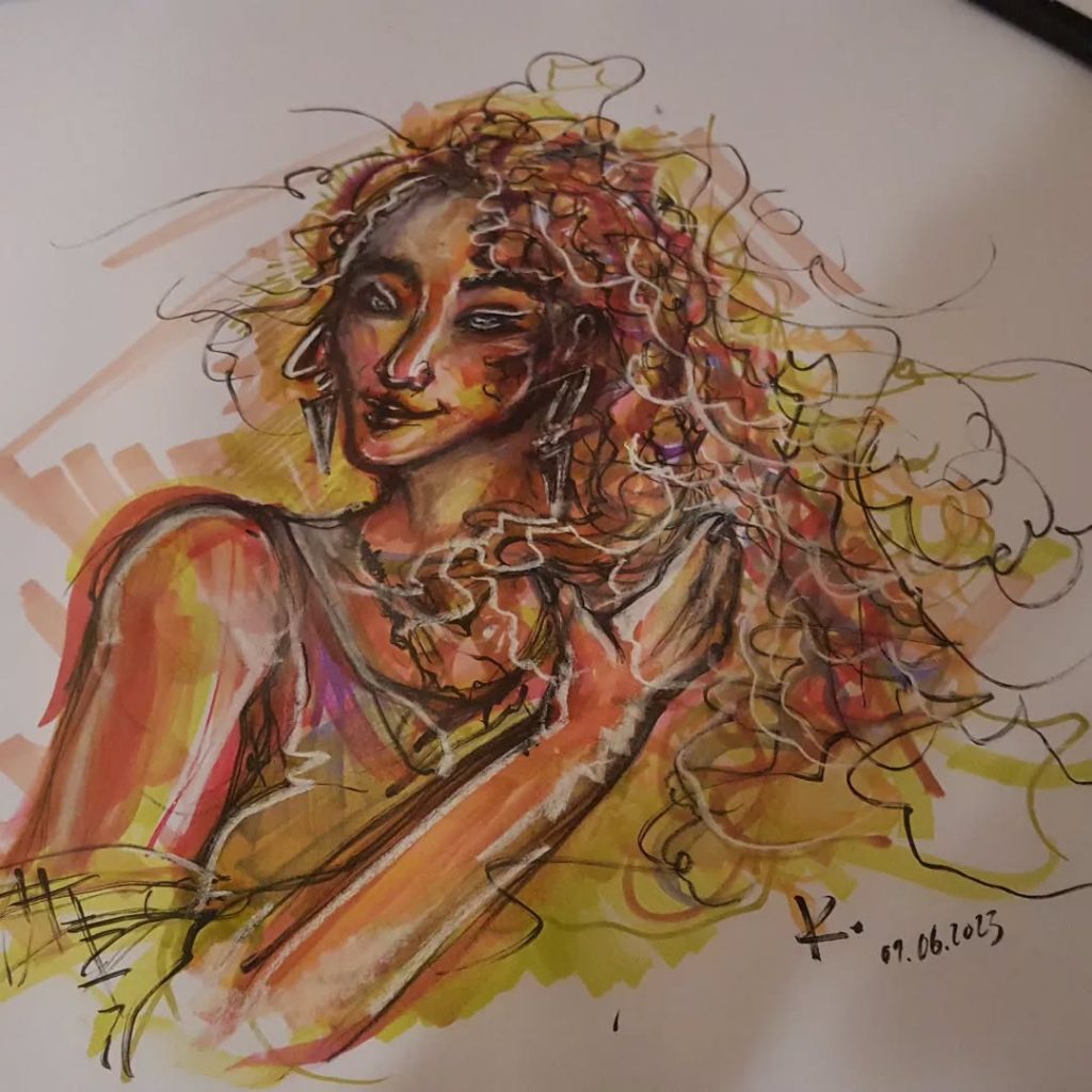Illustration femme fictive stylo et feutres
