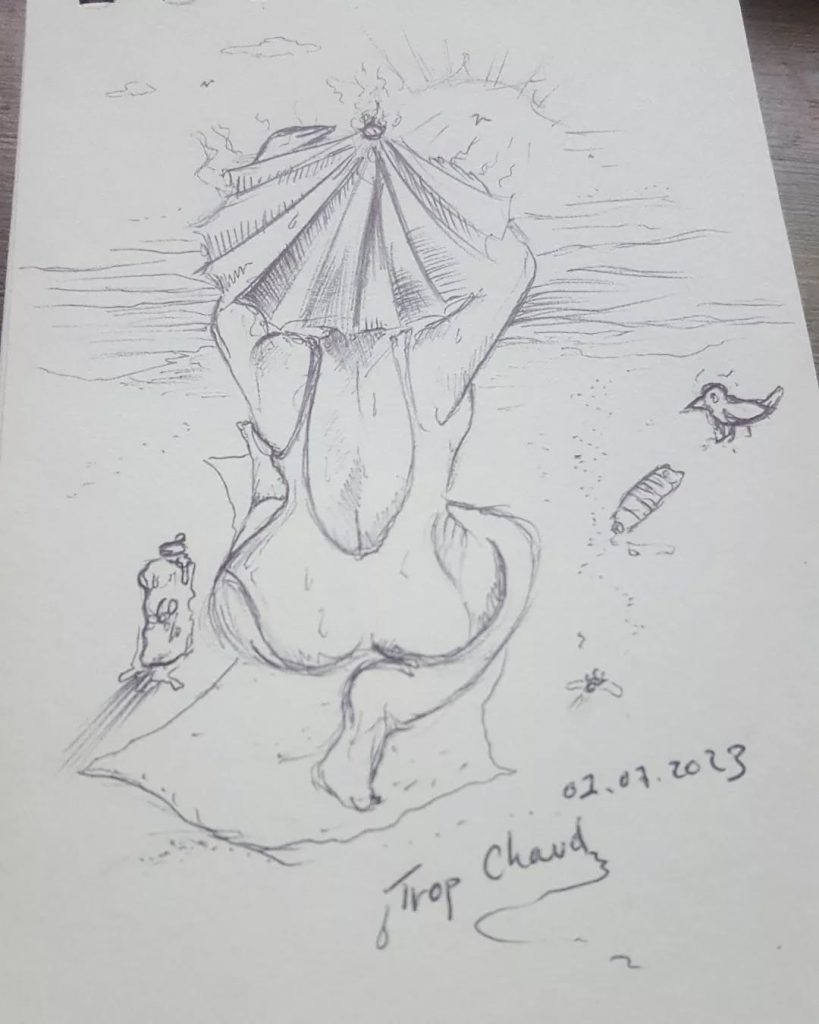 Croquis d'été summa plage parasol crème solaire canicule crayon