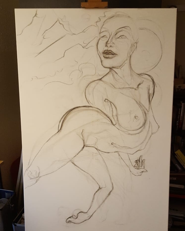Forme déforme corps mouvement femme dans le ciel anatomie body sketch ébauche