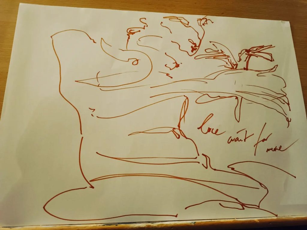 Croquis rapide presque sans lever le feutre marron. amour d'un instant nature, la vie.