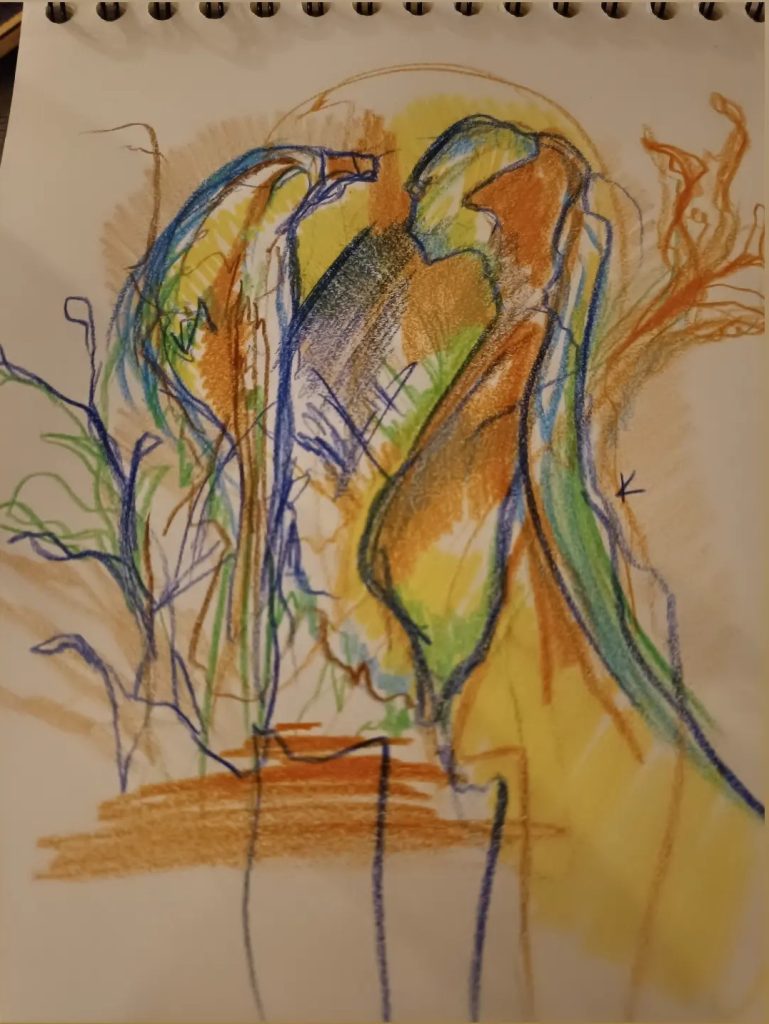 Bird woman au crayons de couleurs Esquisse