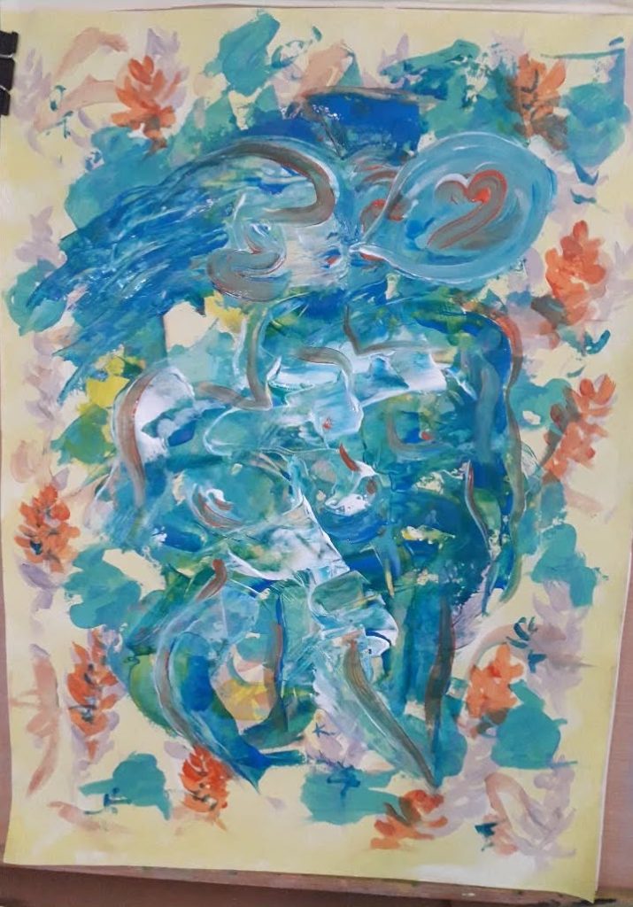 Couple peinture acrylique Bleu pensé pour papier-peint