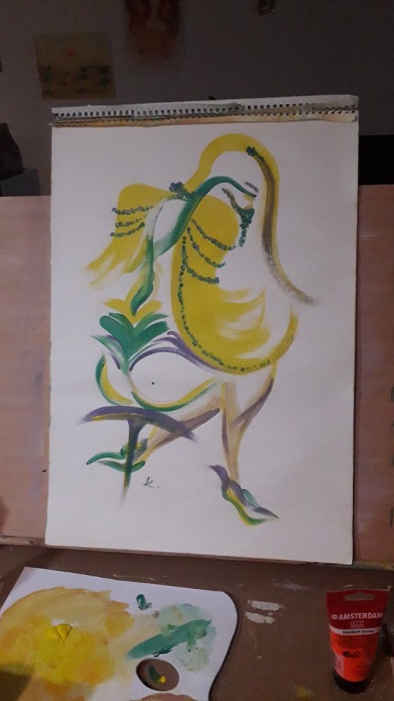 Dame oiseau, mode, carnaval, pensée, femme. Peinture acrylique pensé pour papier-peint