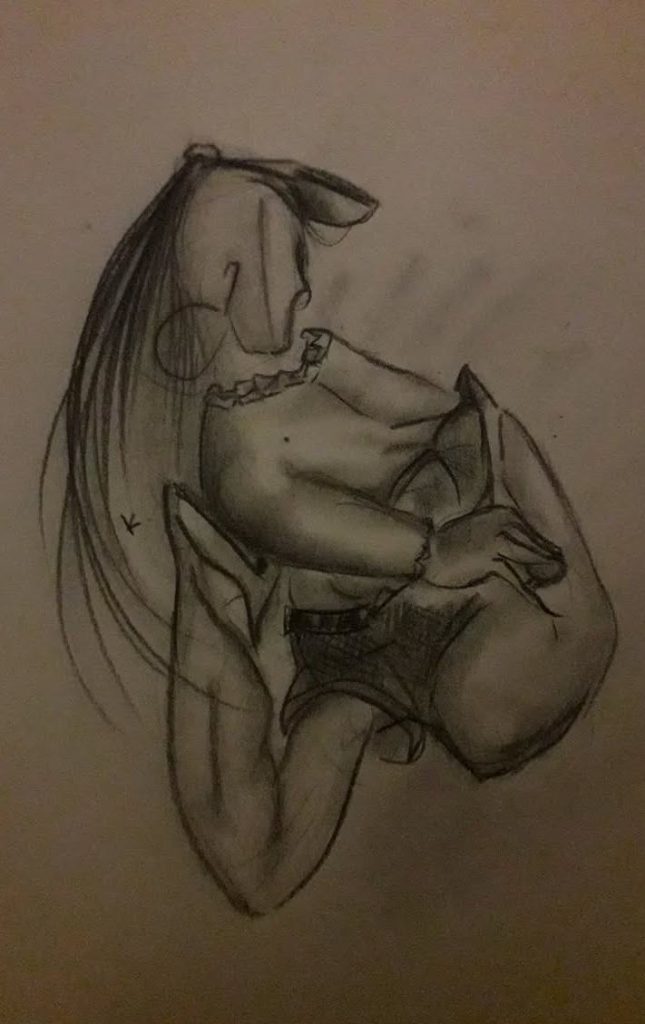En corps, déformation cubisme crayon
