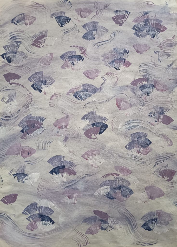 Eventails violets peinture acrylique pensé pour papier-peint