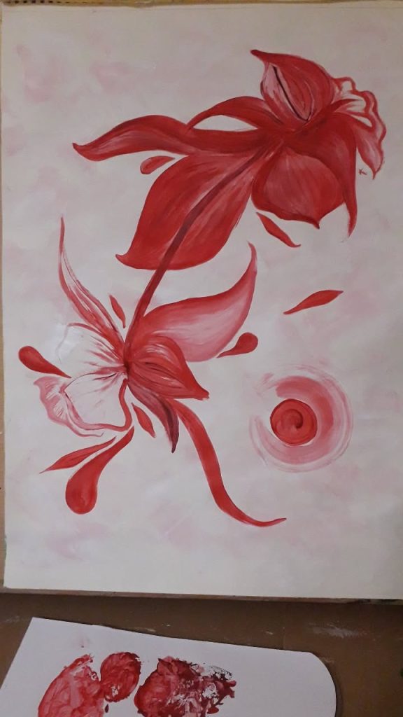 Red Flowers composition florale peinture acrylique pensé pour papier-peint