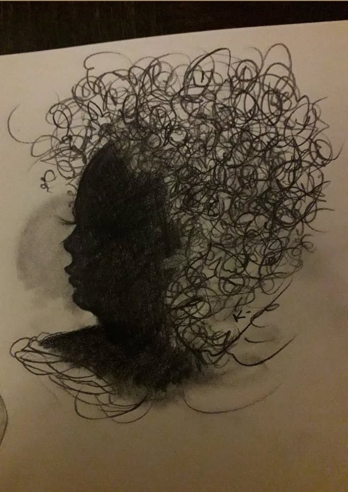 Woman Shadow. Forme contours et texture crayon fusain