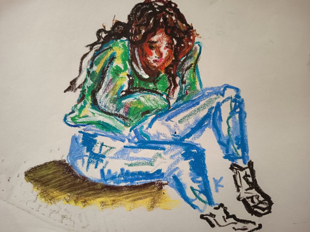 Sad girl pastels
