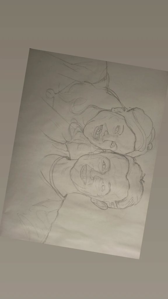 Préparation portrait pour wedding. Esquisse blanc et noir couple amour