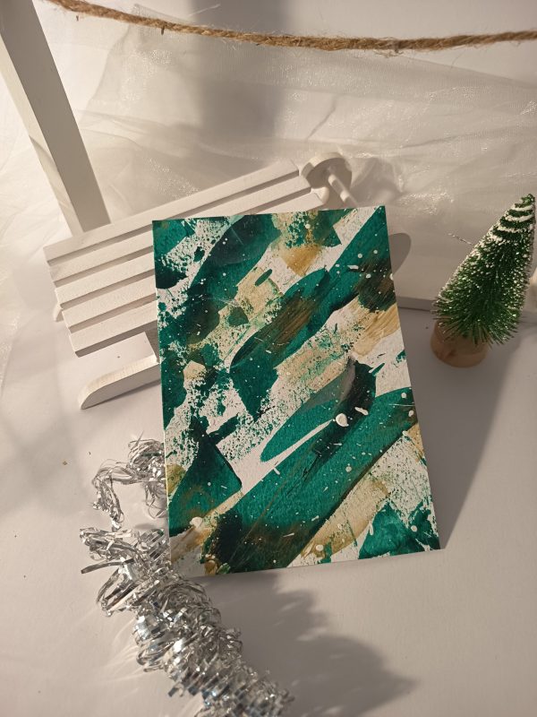 Carte de noël artisanale – Forest — vert profond, touches dorées, esprit forêt