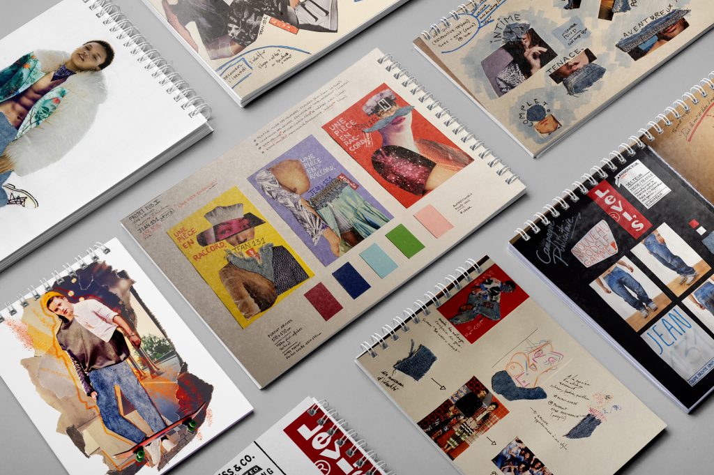 Planche de recherches collages publicitaire pour la mode