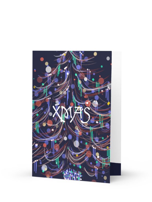 Sapin Christmas Greetings Card tree by night cyberpunk city