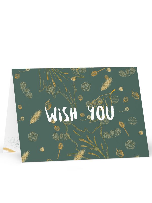 Natural Christmas Greetings Card vert et or ornements éléments naturels