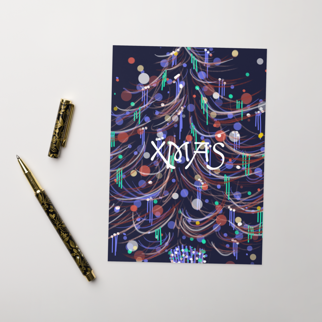Sapin Christmas Greetings Card tree by night cyberpunk city