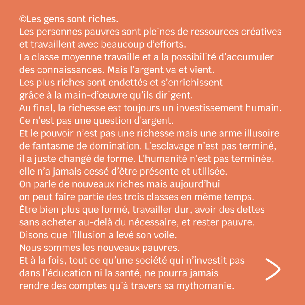 manifeste les graines de l'inspiration les gens sont riches dépossédé de leurs être société consommation capitalisme texte
