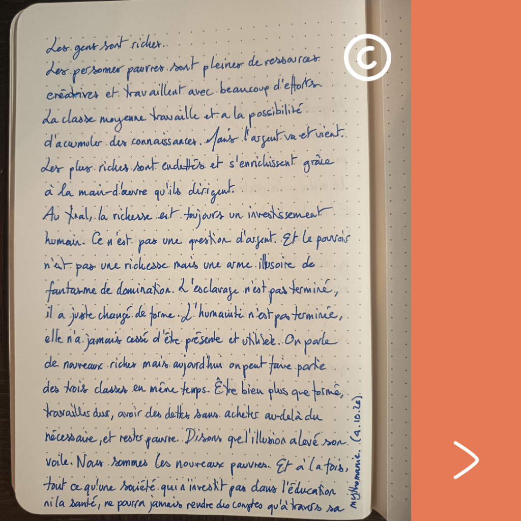 manifeste les graines de l'inspiration les gens sont riches dépossédé de leurs être société consommation capitalisme texte original carnet