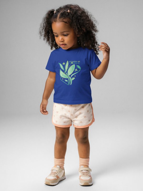 Tshirt jersey enfant Jeune Pousse, en coton doux et confortable, avec un motif inspiré de la nature. Pour grandir ensemble. Bleu foncé